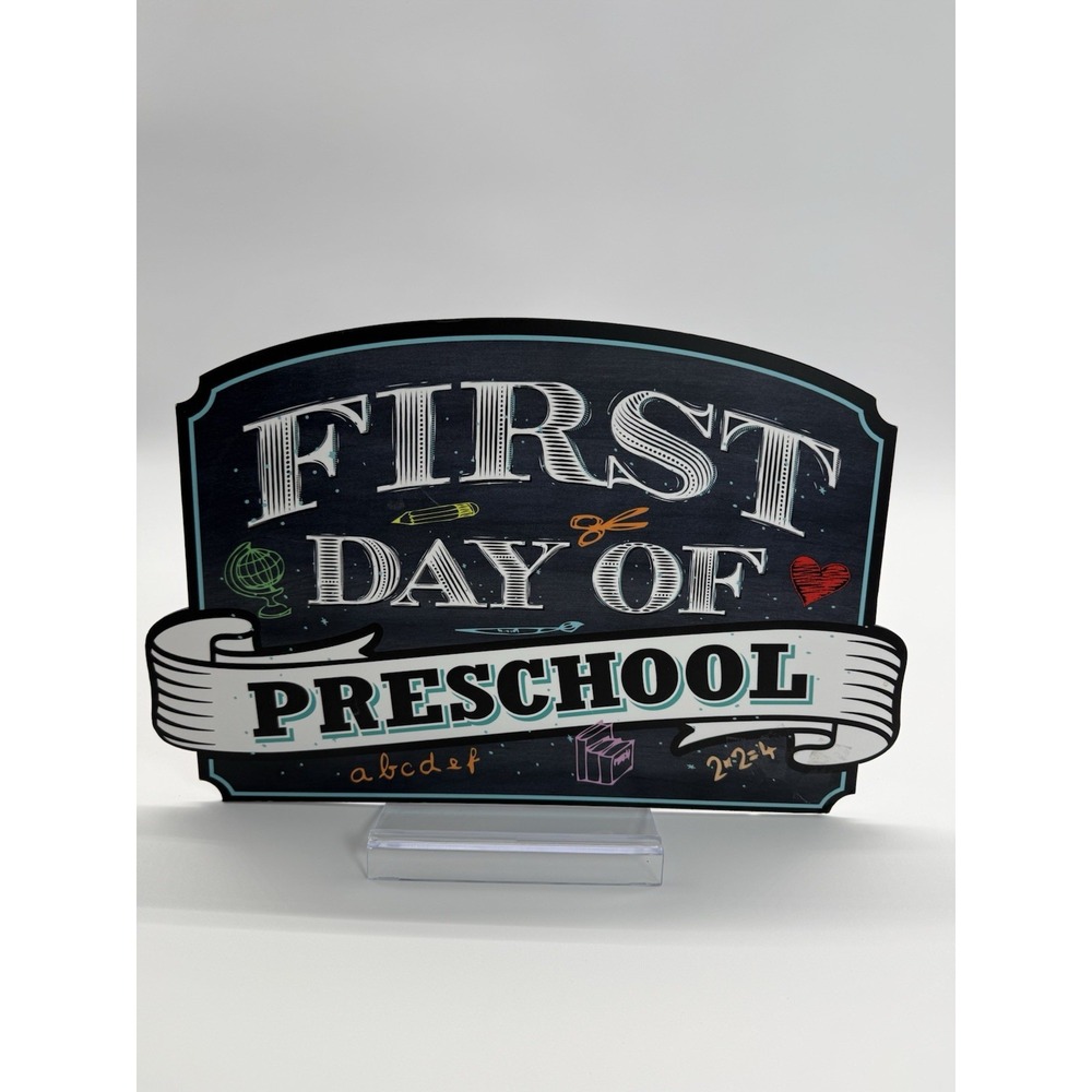 Wood Signs First Day of Preschool -Kindergarten -1st Chalkboard Style Board - Picture 2 of 13